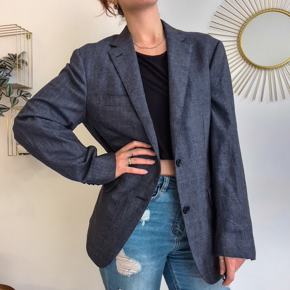 M.J. Bale wool blazer / suit jacket, navy and charcoal checked / plaid, 42R - Picture 4 of 17